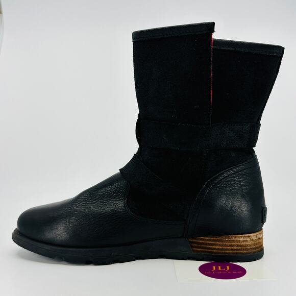 Sorel Women's Major Moto Black Leather Red Plaid Lined Boots NL2432-010 Size 9 - Picture 8 of 11